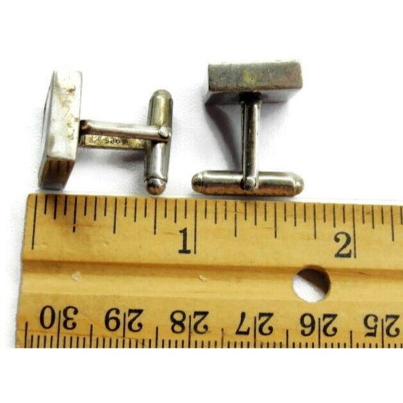 Cuff Links Square White Copper Flake Cufflink Vintage Sterling Silver 925 Patina - Picture 8 of 12